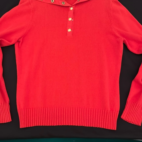 Lauren Ralph Lauren orange vintage fabulous sweater, lg collar with snaps (mlb) - Picture 3 of 5